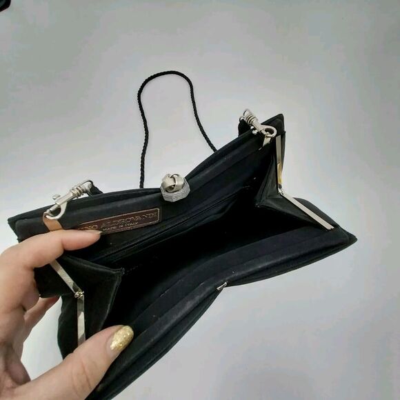 Gino Aldrovandi Black Sparkly Evening Purse with Rhinestones Shoulder Bag 10"x6" - Picture 6 of 14